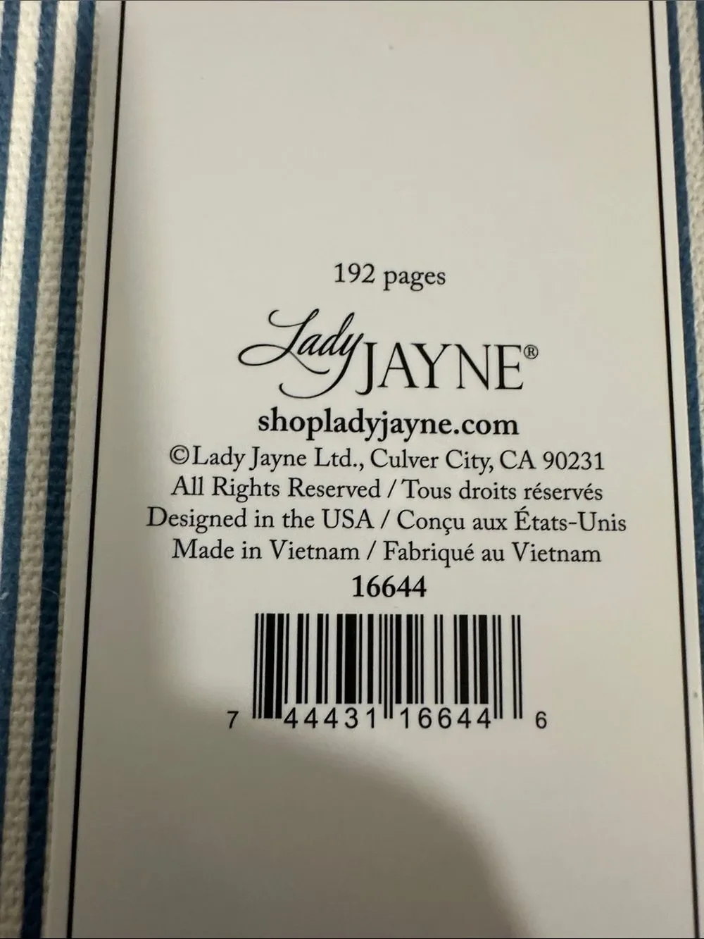 Lady JAYNE White Navy Stripes Embroidered Whale hard cover lined pages journal